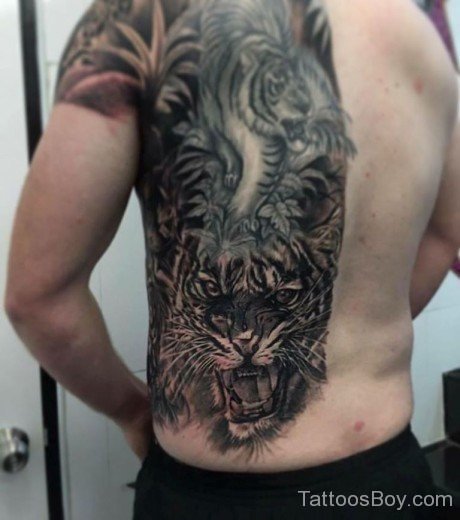 Roaring Tiger Tattoo On Back