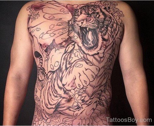 Roaring Tiger Tattoo On Chest