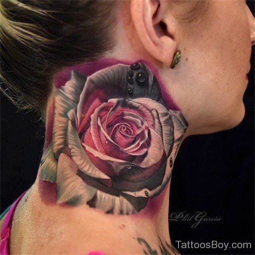 Rose Tattoo On Neck