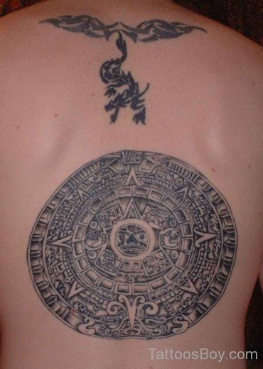 Round Aztec Tattoo On Back