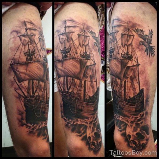 Ship Tattoo Design On Shoulder