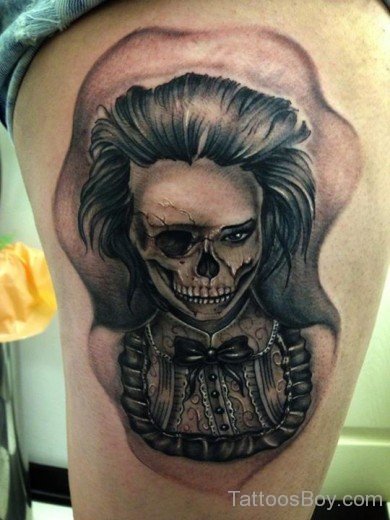 Skull Tattoo On Thigh 