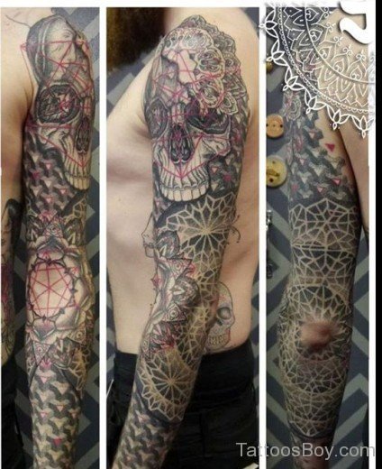 Skull Tattoo Design On Full Sleeve