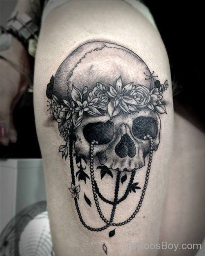 Skull Tattoo Design On Thigh