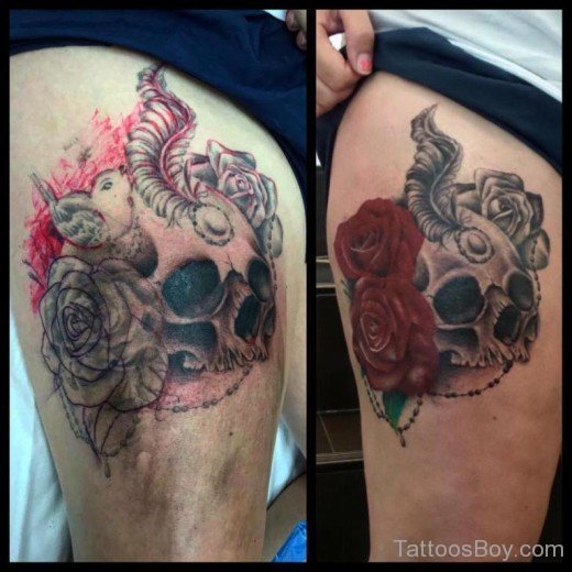 Skull Tattoo Design On Thigh