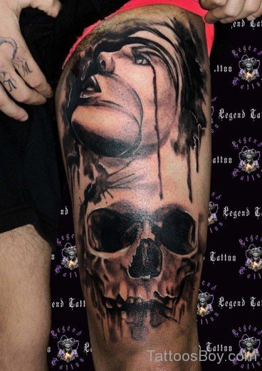 Skull Tattoo Design On Thigh