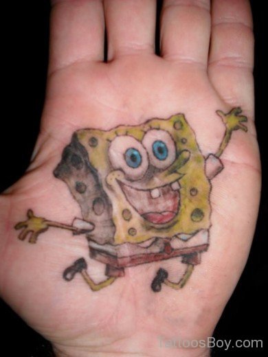 SpongeBob Cartoon Tattoo On Palm