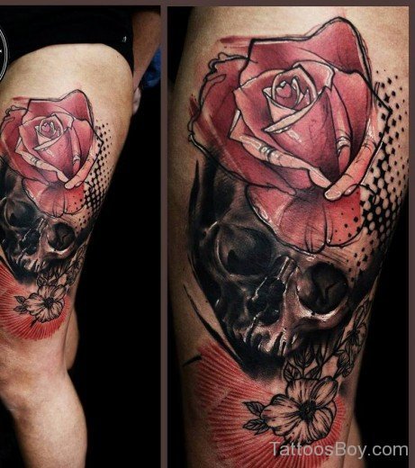 Stylish Skull Tattoo On Thigh