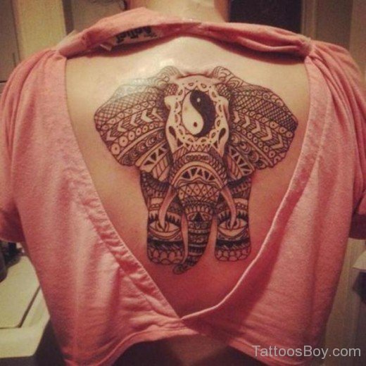 Stylized Elephant Tattoo On Back