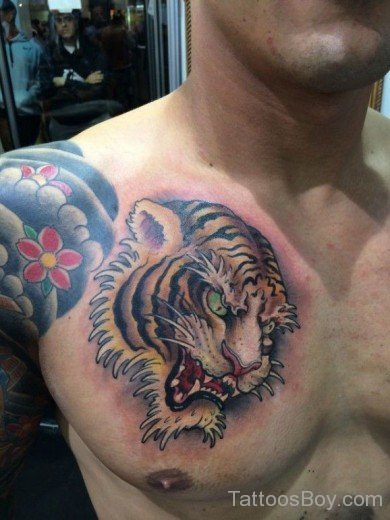 Tiger Face Tattoo on chest