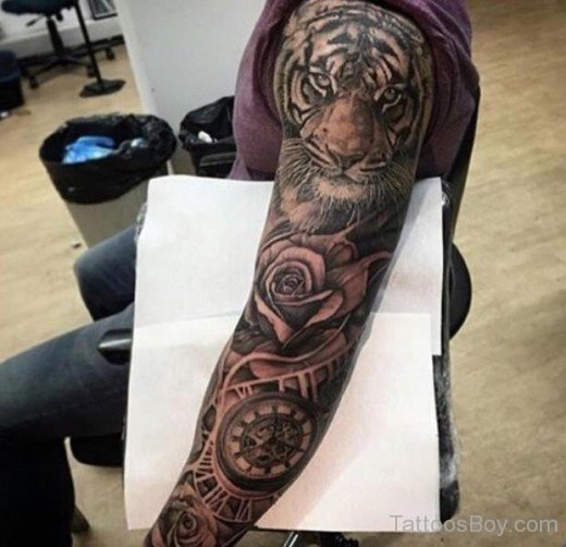 Tiger Tattoo Design On Full Sleeve 