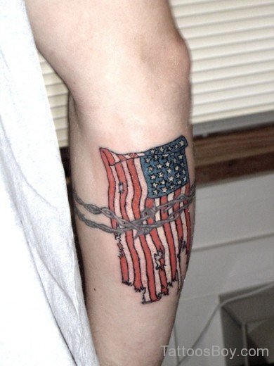 US Flag And  Barbed Wire Tattoo