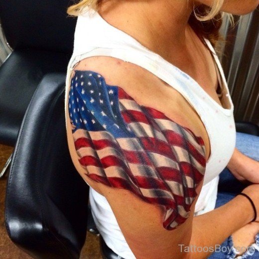 USA Flag Tattoo On Shoulder