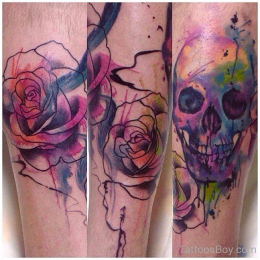 Watercolor Skull Tattoo