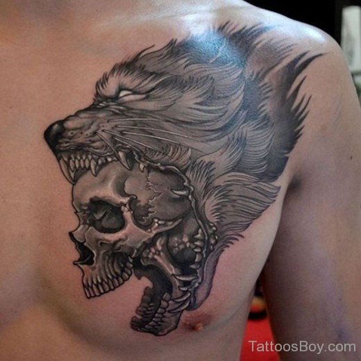 Wolf And Skull Tattoo On Back