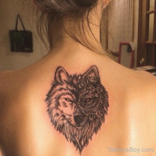 Wolf Face Tattoo On Back