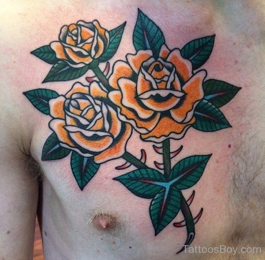 Yellow Rose Tattoo On Chest