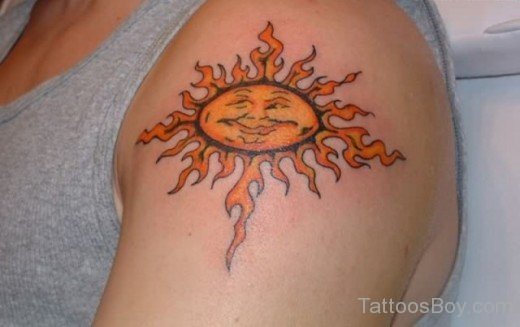 Yellow Sun Tattoo On Shoulder