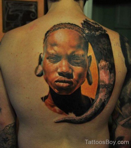 African Girl Tattoo On Back-TB1012