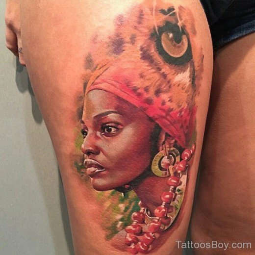 African Girl Tattoo On Thigh-TB1013