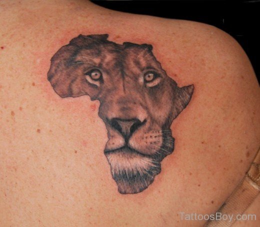 Lion Face And Mape Tattoo