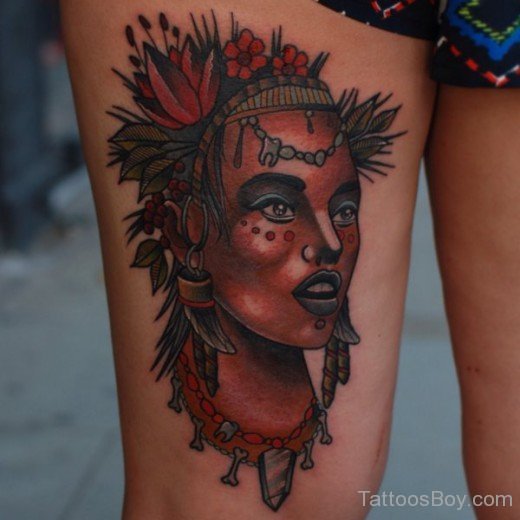 African Queen Tattoo On Leg-TB1028
