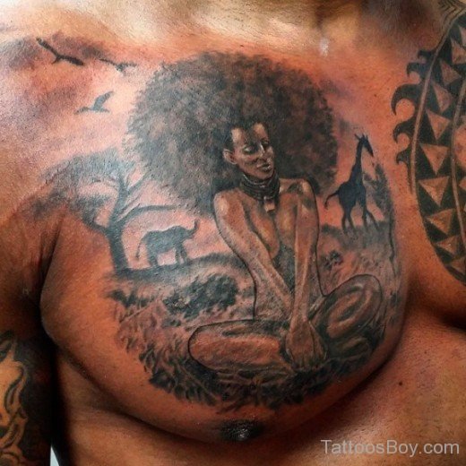 African Tattoo On Chest-TB1036