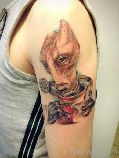 Alien Face Tattoo Design On Shoulder-TB102