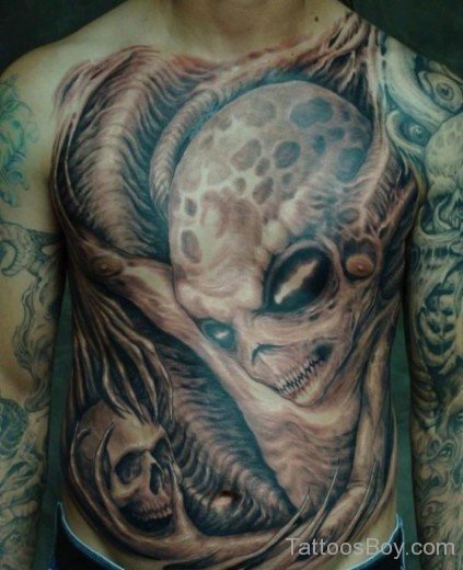 Alien Tattoo Design On Chest-TB106