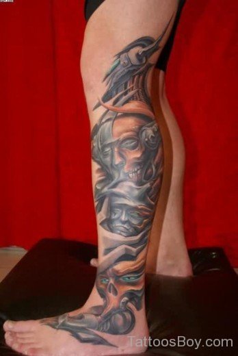 Alien Tattoo Design On Leg-TB114