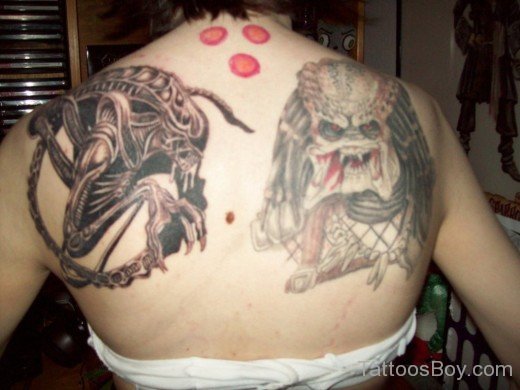 Alien and Predator Tattoo On Back-TB102