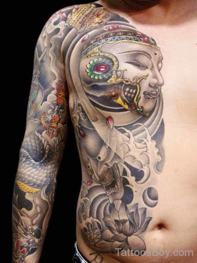 Amazing Asian Tattoo On Chest-TB1201