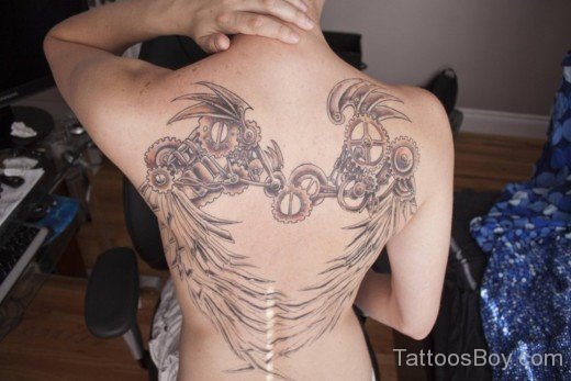 Amazing Biomechanical Tattoo On Back-Tb1203
