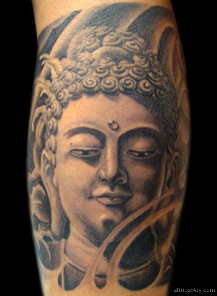 Amazing Buddhist Tattoo On Leg.