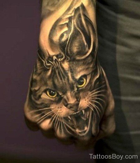 Amazing Cat Tattoo On Hand-TB12002