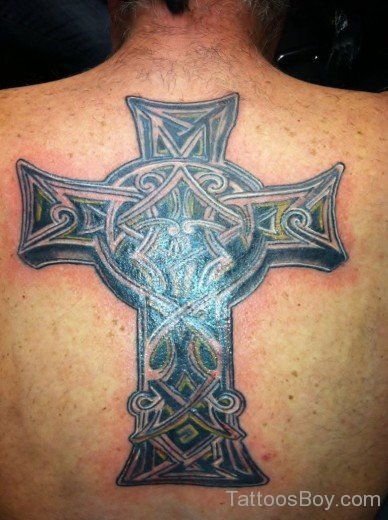 Amazing Celtic Cross Tattoo On Back-TB12001