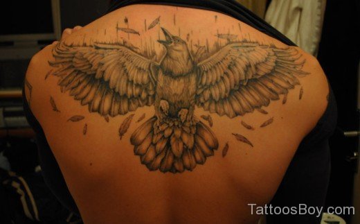 Amazing Crow Tattoo On Back-TB1001