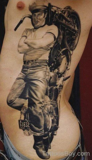 Amazing Motorbike Tattoo On Rib-TB1201