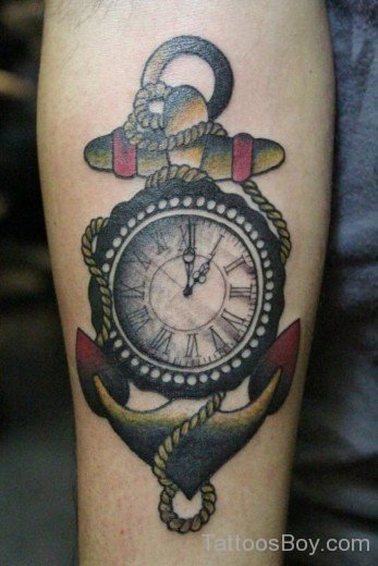 Anchor And Clock Tattoo On Arm-Tb12002