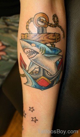 Anchor And Shark Tattoo On Arm-TB12007