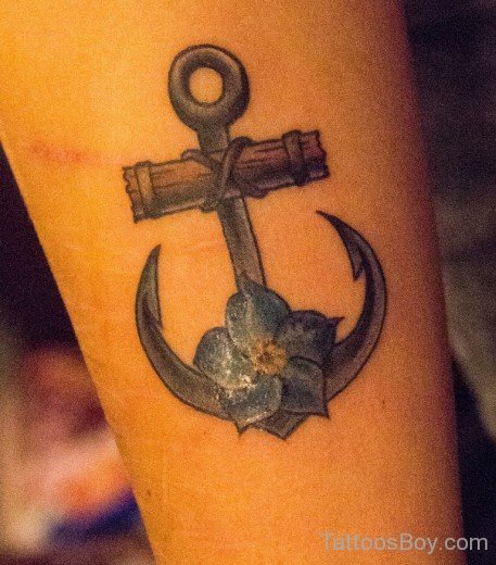 Anchor And Simple Flower Tattoo-TB12003