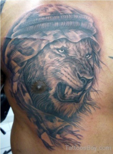 Angry Lion Tattoo On Chest