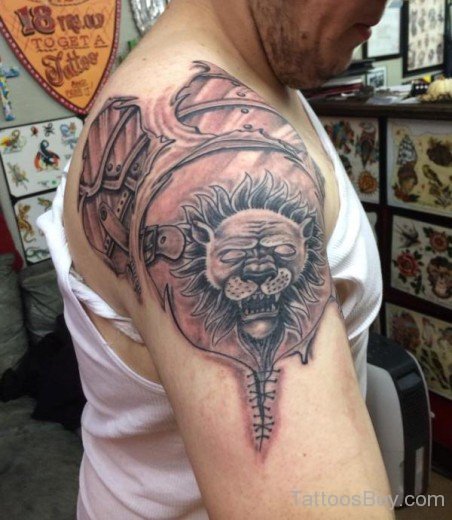 Armor And Lion Tattoos On Shoulder-TB1009