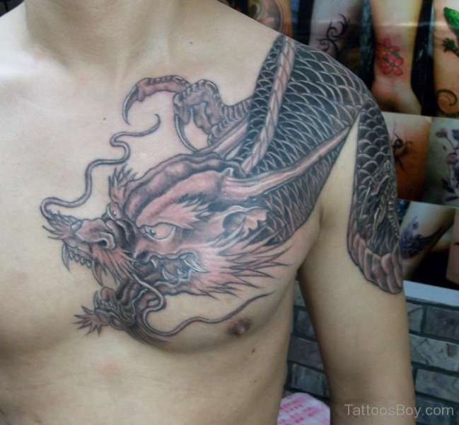 Asian Dragon Tattoo On Chest