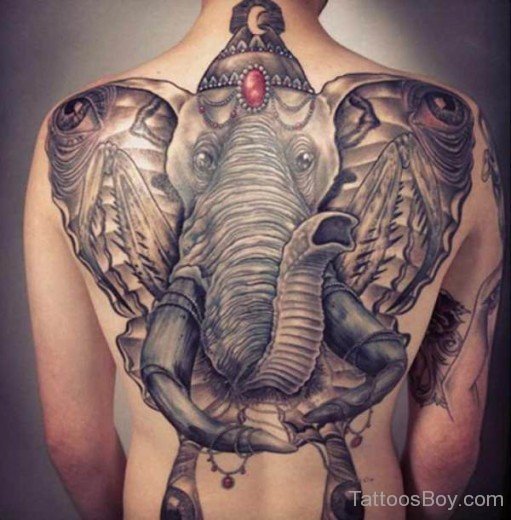 Asian Elephant Tattoo On Back-TB1216