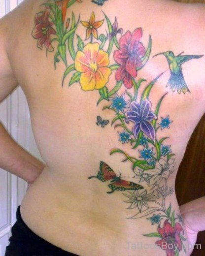 Asian Flowers Tattoo On Back-TB1220