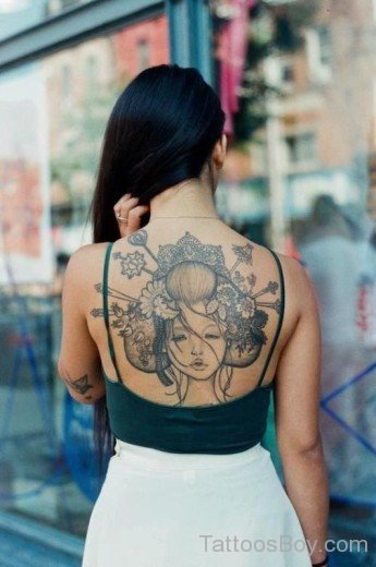 Asian  Geisha Tattoo On Back-TB1202