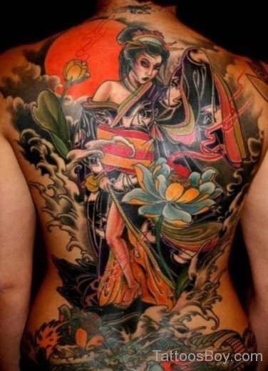 Asian Warrior Girl Tattoo On Back-TB1236