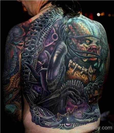 Attractive Alien Tattoo Design On Back-TB127