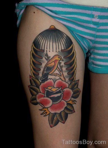 Attractive Cage Tattoo On Thigh-TB12002